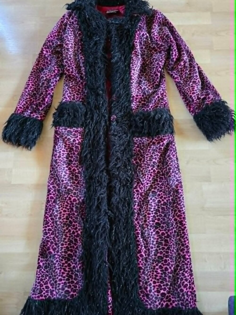 SERIOUS Brand Pink Fuzzy leopard print long coat- STATEMENT PIECE that ROCKS!
